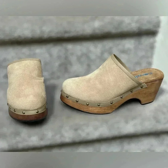 Vintage Y2K Candies Wooden Boho Suede Platform Clogs | Tan | Women’s Size 9 - Picture 2 of 9